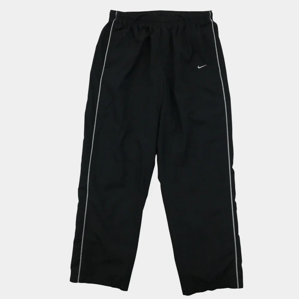 VINTAGE Nike Y2K Mens XL Black Track Pants Swoosh Logo Windbreaker Piping Baggy